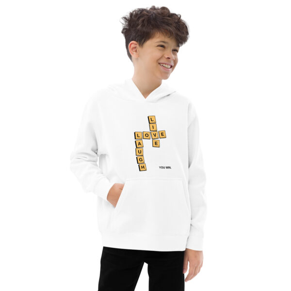 Live, Love, Laugh. You Win Scrabble®️ inspired  Kids fleece hoodie - Image 5
