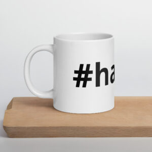 #happy White glossy mug